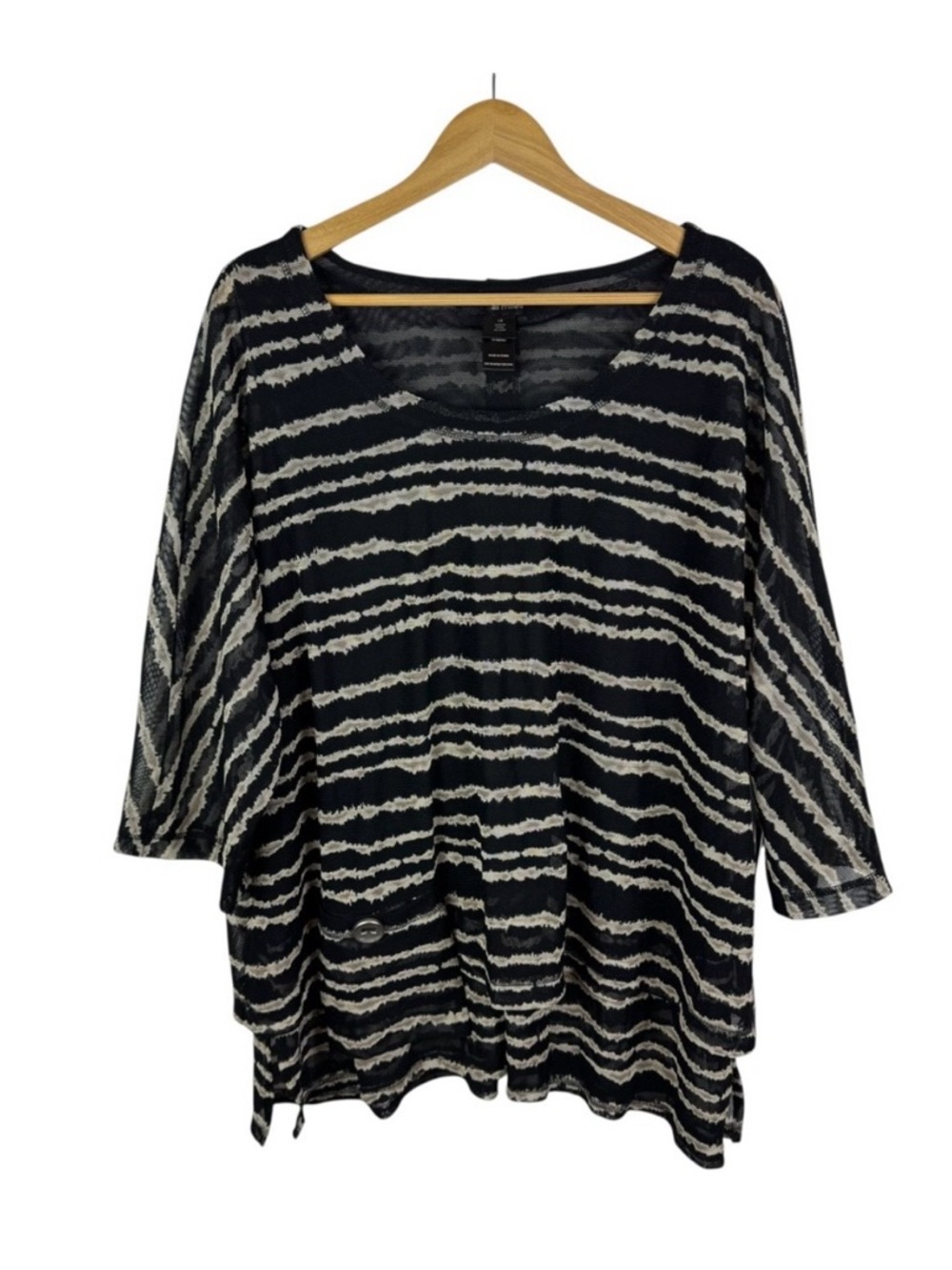 Ali Miles Black and Cream Striped Scoop Neck Tunic